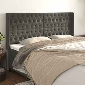 Čelo postele typu ušák tmavě šedé 203x16x118/128 cm samet - obrázek 1