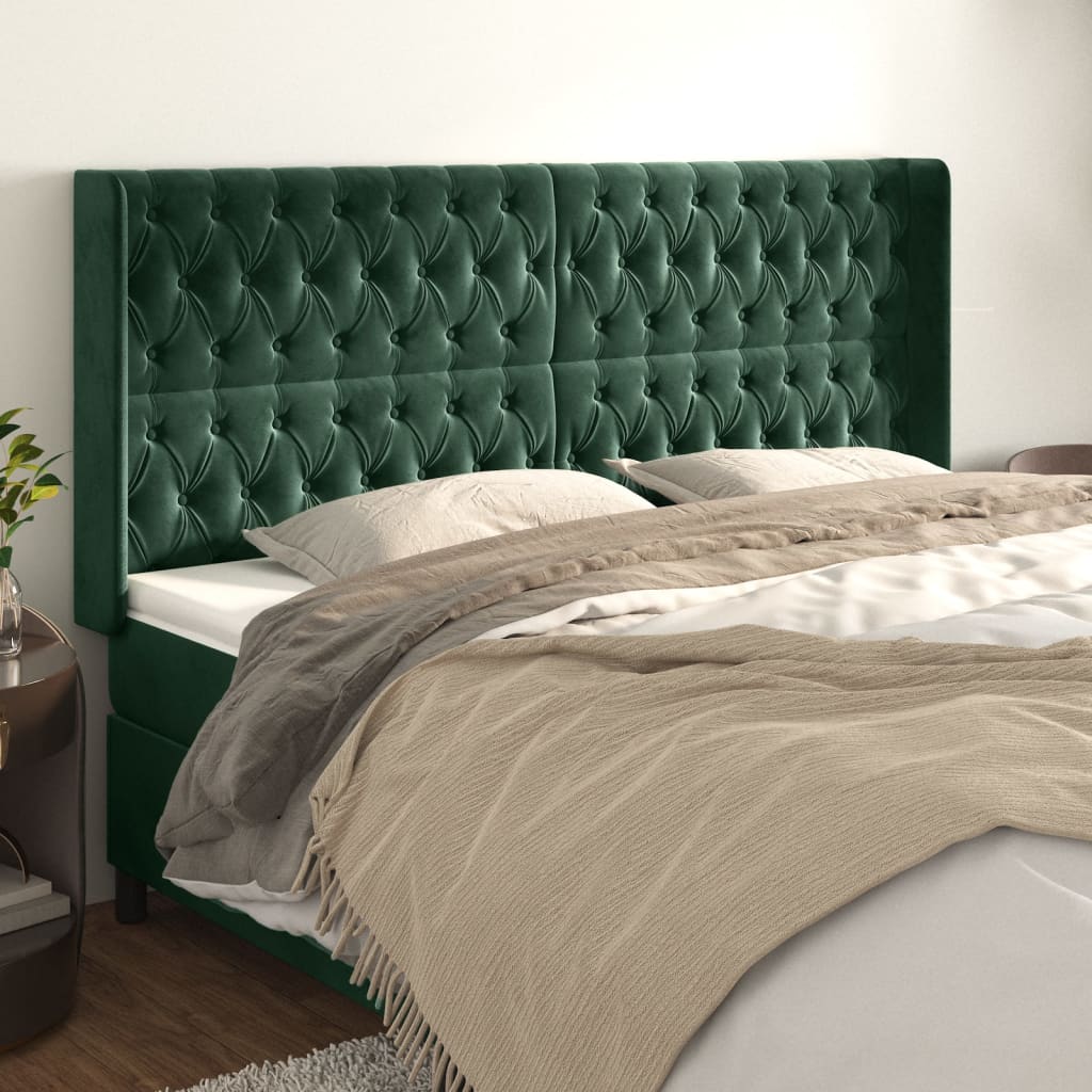 vidaXL Tăblie pat cu aripioare verde închis 203x16x118/128 cm catifea