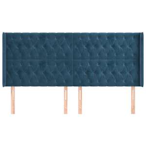 vidaXL Galvūgalis su auselėmis, mėlyna, 203x16x118/128 cm, aksomas