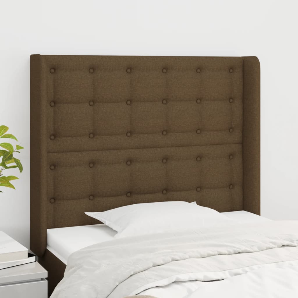 vidaXL Tăblie de pat cu aripioare maro închis 83x16x118/128 cm textil
