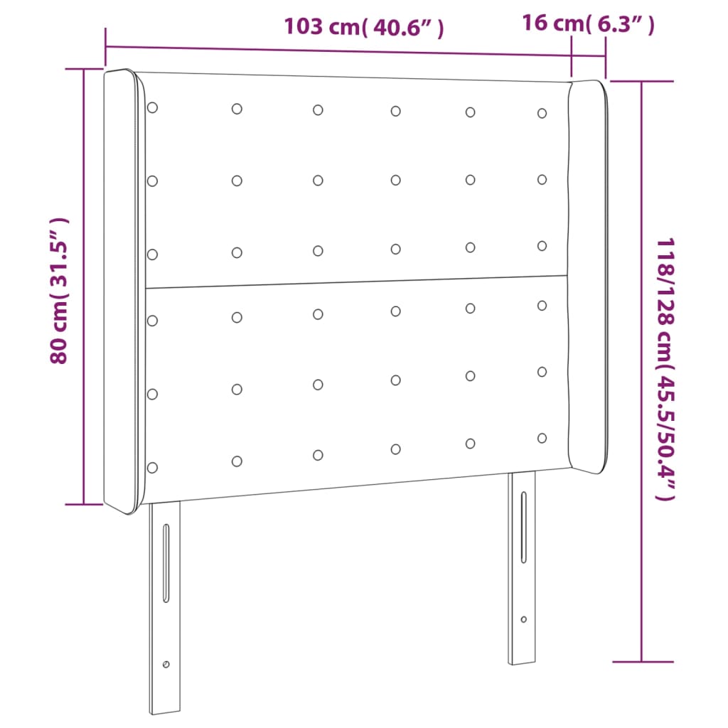 Tăblie de pat cu aripioare, negru, 103x16x118/128 cm, textil