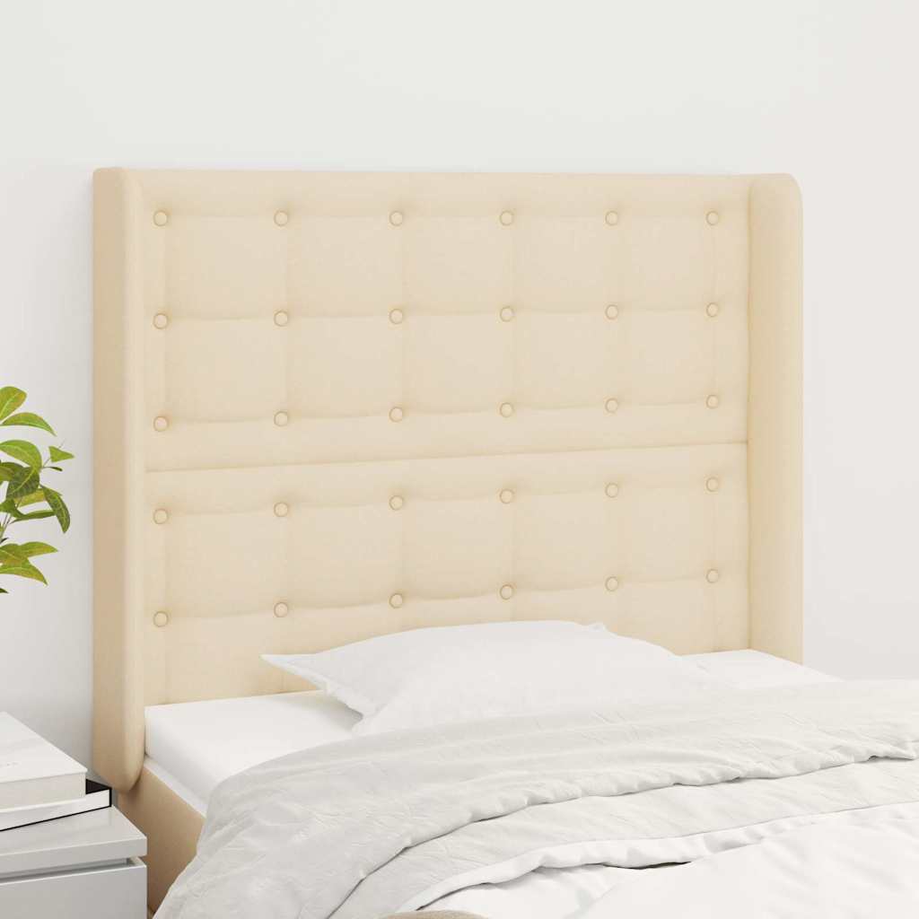 vidaXL sengegavl med kanter 103x16x118/128 cm stof cremefarvet