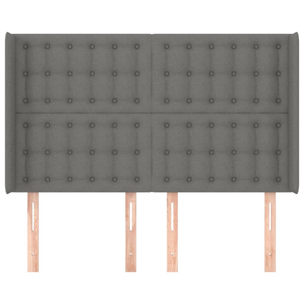 vidaXL Hoofdbord met randen 147x16x118/128 cm stof donkergrijs afbeelding