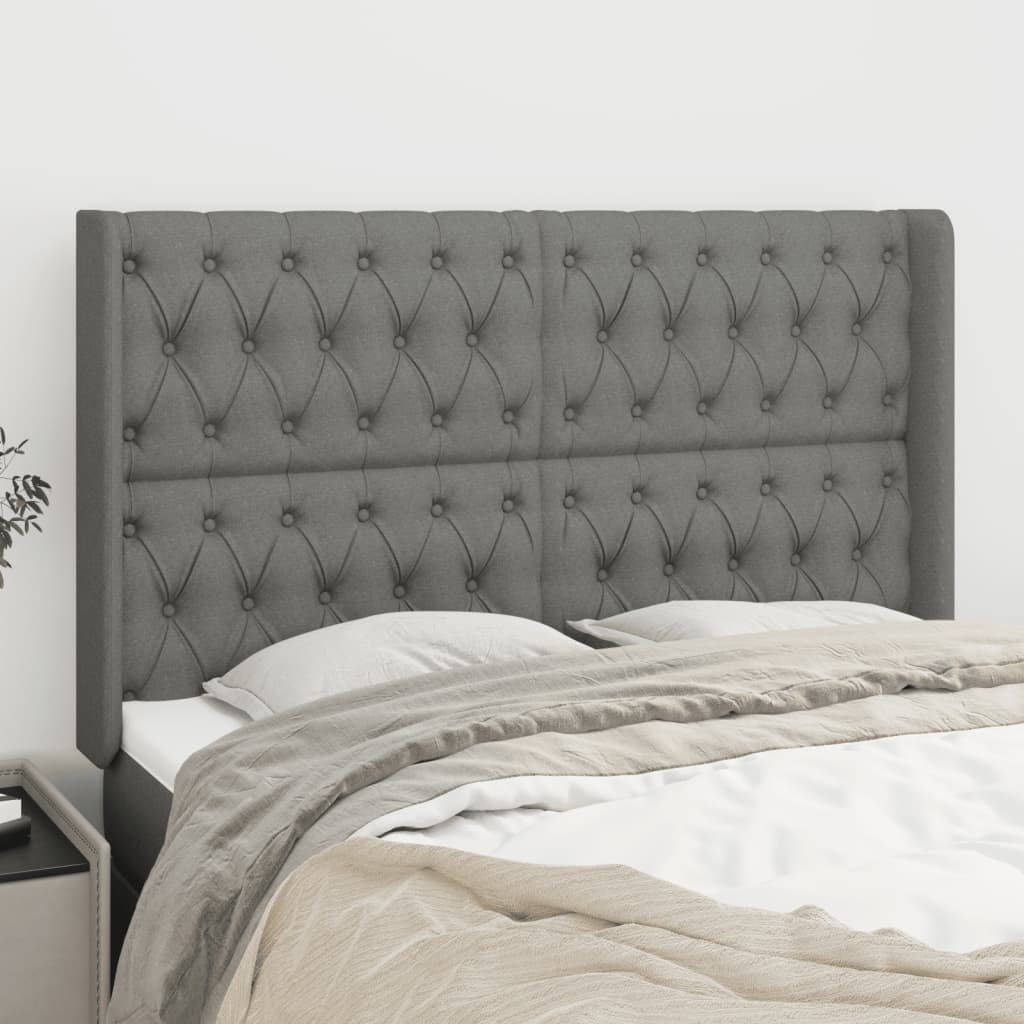 vidaXL Kopfteil mit Ohren Dunkelgrau 147x16x118/128 cm Stoff