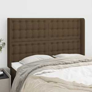 Čelo postele typu ušák tmavě hnědé 147x16x118/128 cm textil - obrázek 1
