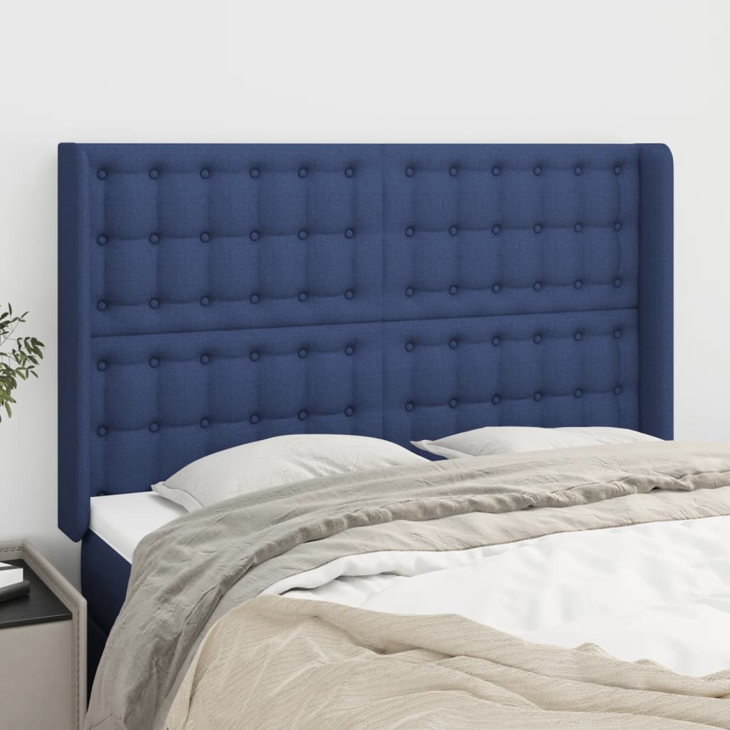 vidaXL Čelo postele typu ušák modré 147x16x118/128 cm textil