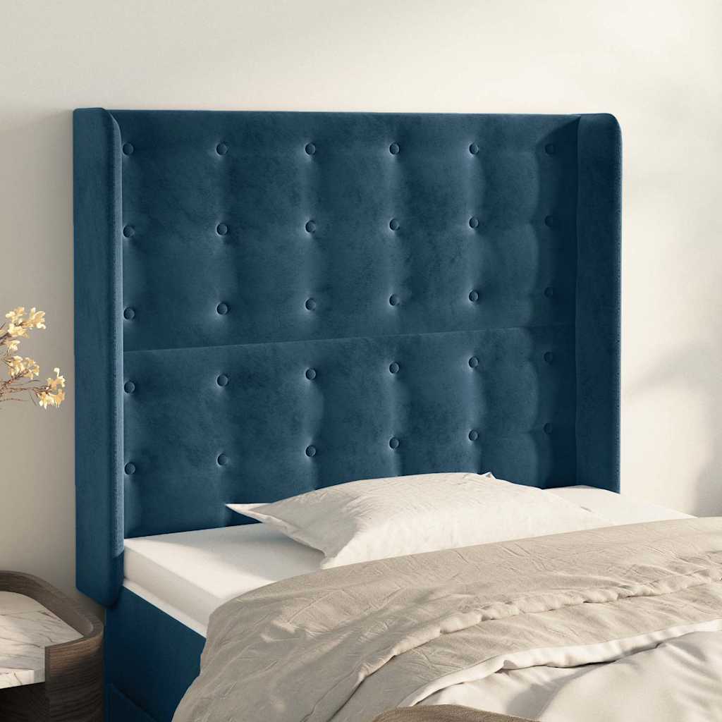 vidaXL Tăblie pat cu aripioare albastru închis 93x16x118/128cm catifea