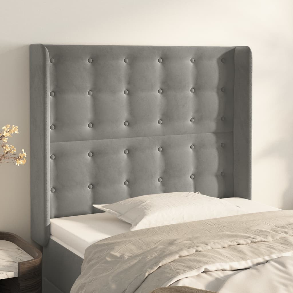 vidaXL Tăblie de pat cu aripioare gri deschis 103x16x118/128cm catifea