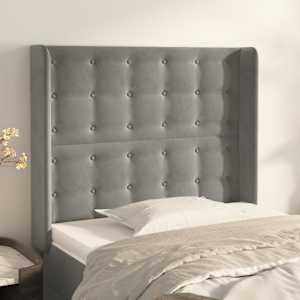 Čelo postele typu ušák světle šedé 103x16x118/128 cm samet - obrázek 1