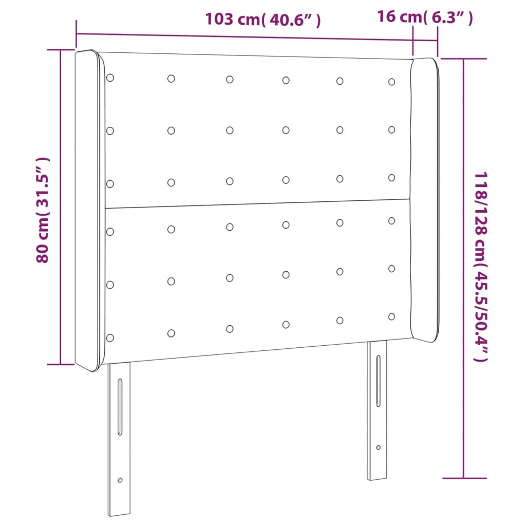 Tăblie de pat cu aripioare gri închis 103x16x118/128 cm catifea