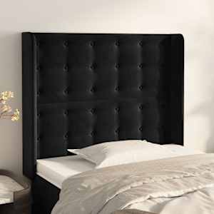 Čelo postele typu ušák černé 103x16x118/128 cm samet - obrázek 1