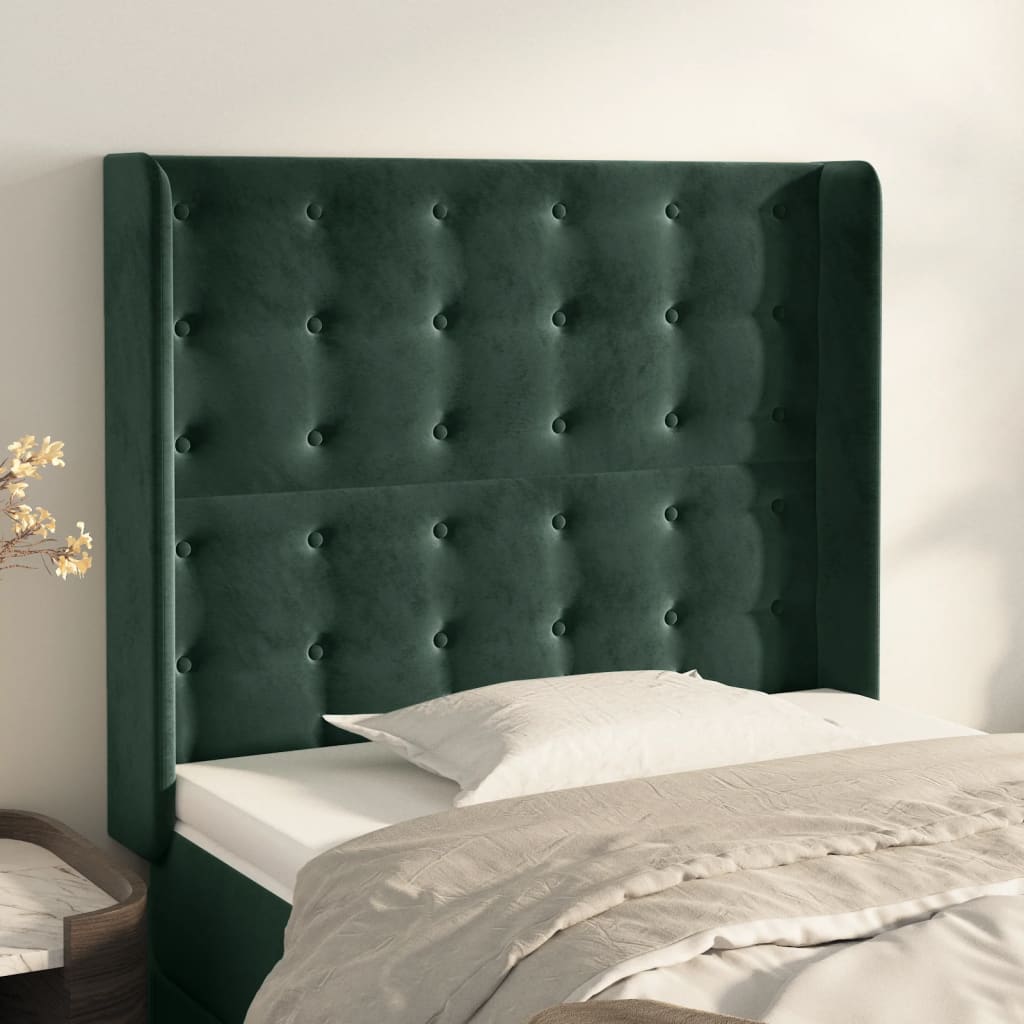 vidaXL Tăblie pat cu aripioare verde închis 103x16x118/128 cm catifea