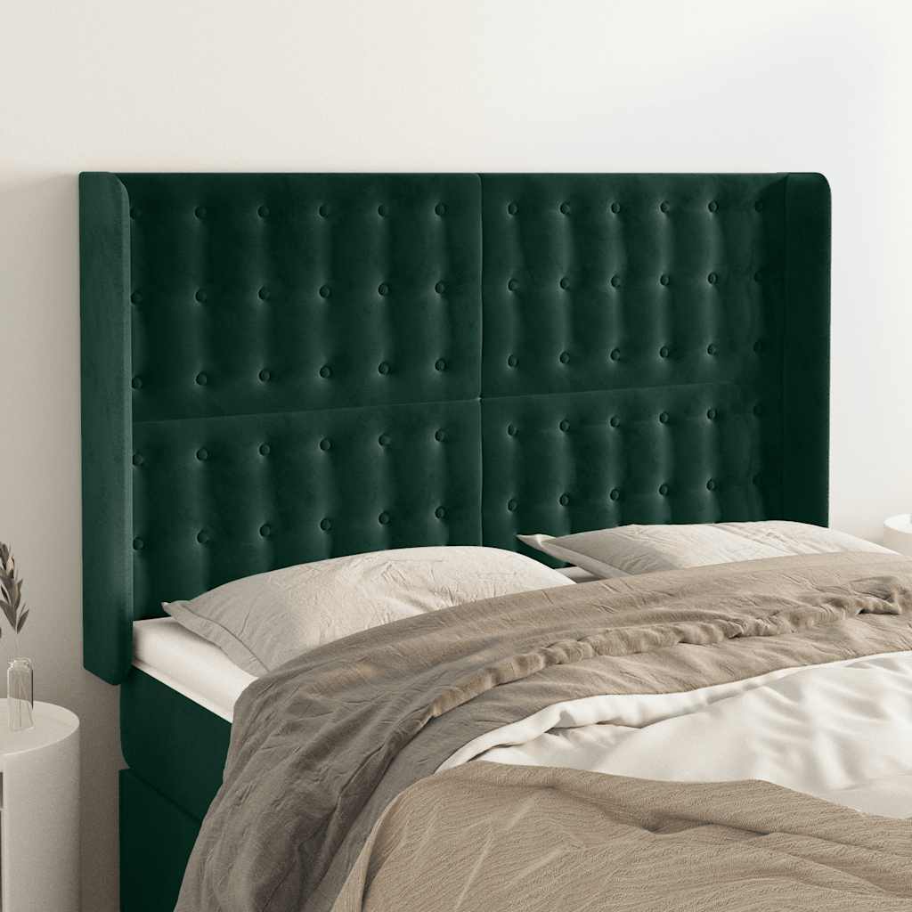 vidaXL Tăblie pat cu aripioare verde închis 147x16x118/128 cm catifea