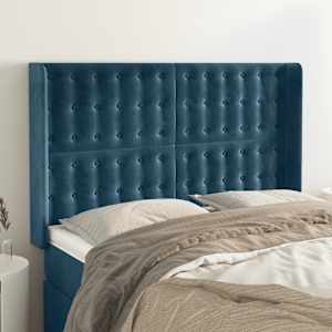 Vzglavje z ušesi temno modro 147x16x118/128 cm žamet
