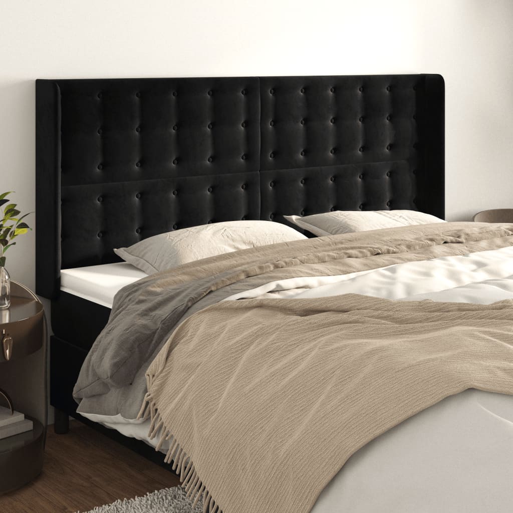 vidaXL Tăblie de pat cu aripioare, negru, 163x16x118/128 cm, catifea