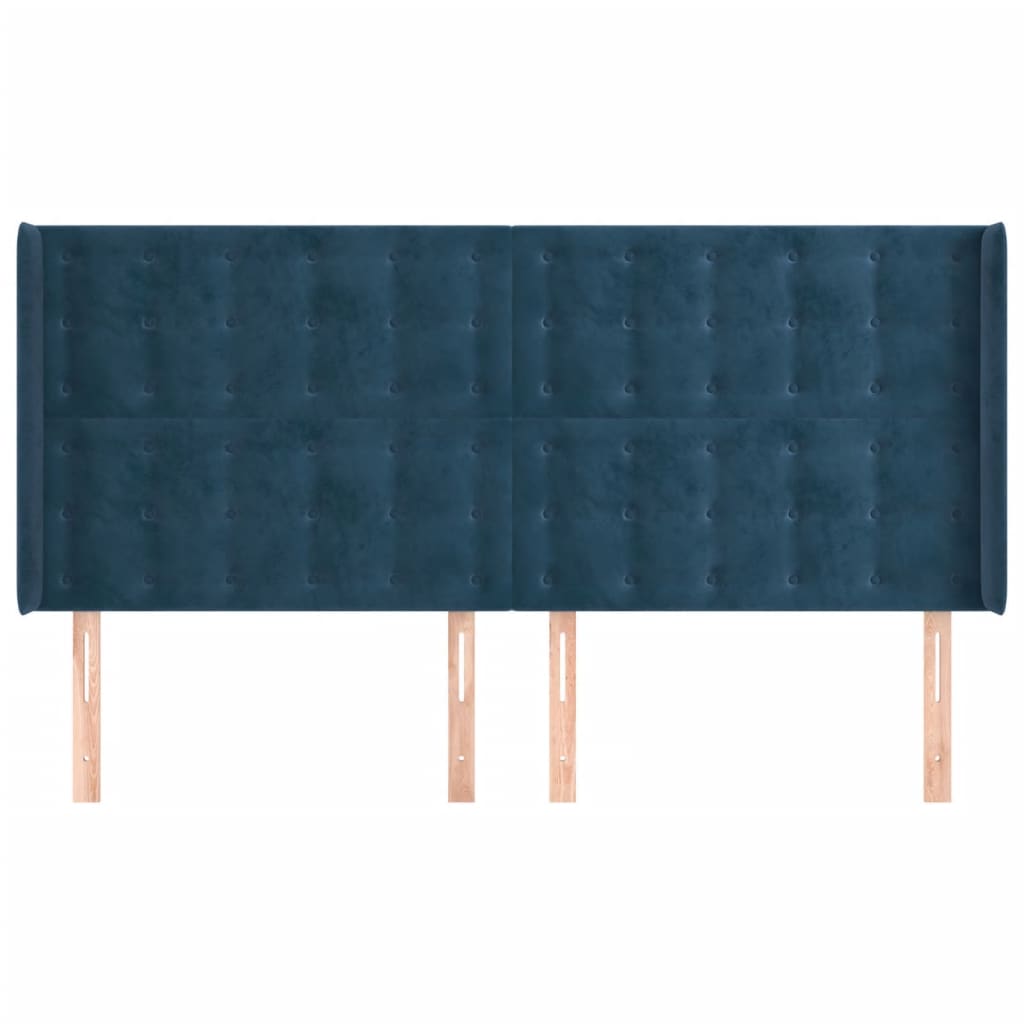 vidaXL Hoofdbord met randen 183x16x118/128 cm fluweel donkerblauw afbeelding