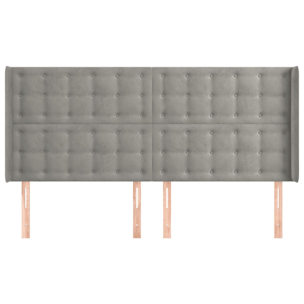 vidaXL Hoofdbord met randen 203x16x118/128 cm fluweel lichtgrijs afbeelding