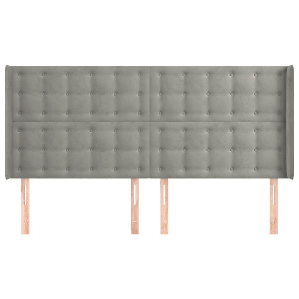 vidaXL Hoofdbord met randen 203x16x118/128 cm fluweel lichtgrijs grijs, foto 2