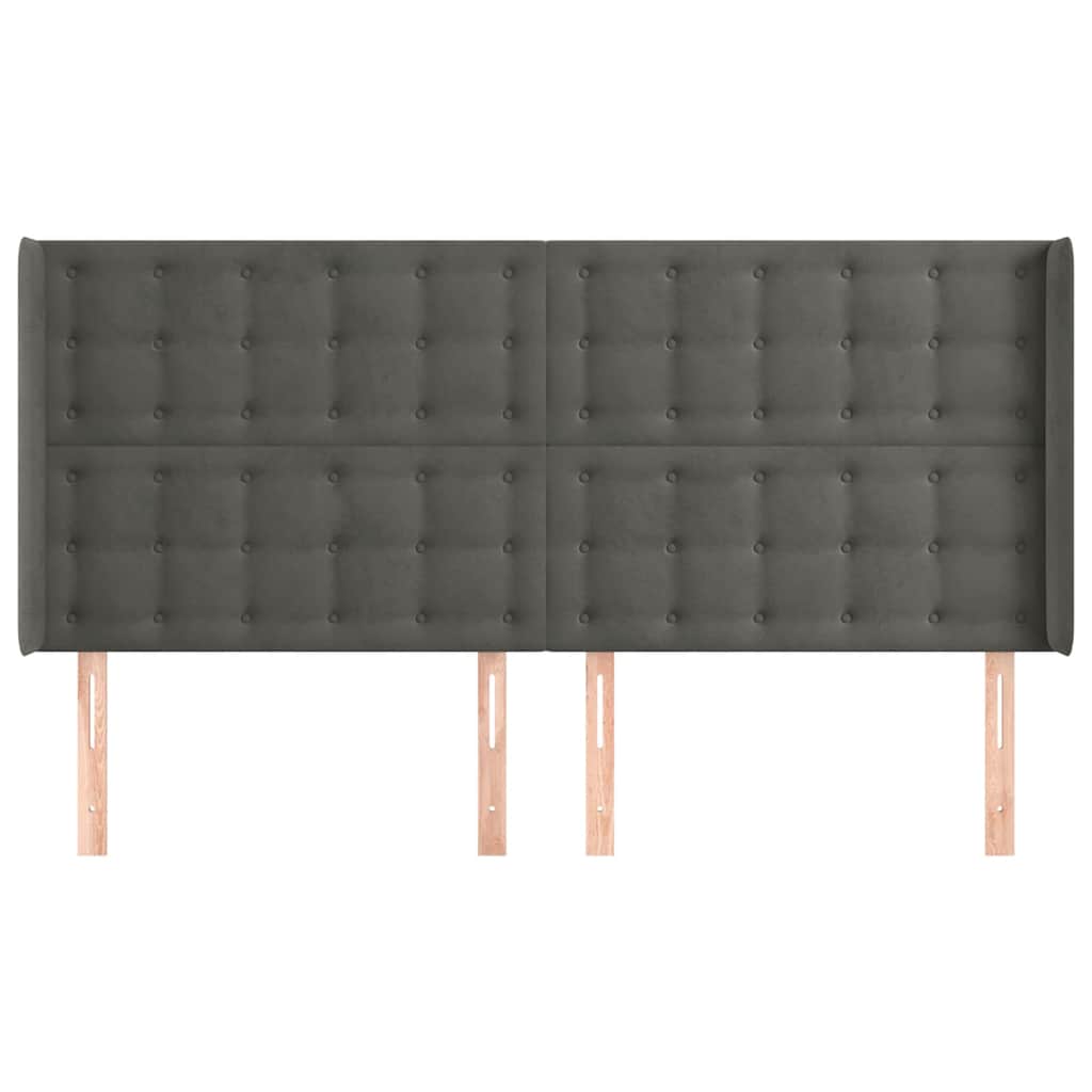 vidaXL Hoofdbord met randen 203x16x118/128 cm fluweel donkergrijs grijs, foto 2