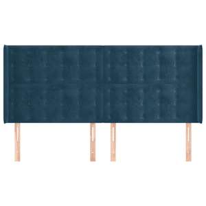 Čelo postele typu ušák tmavě modrá 203x16x118/128 cm samet - obrázek 3