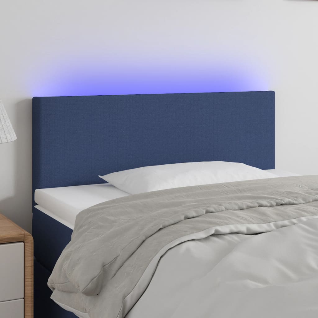 vidaXL Tăblie de pat cu LED, albastru, 100x5x78/88 cm, textil