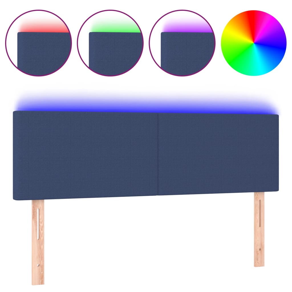 vidaXL ÄŚelo postele s LED modrĂ© 144x5x78/88 cm textil