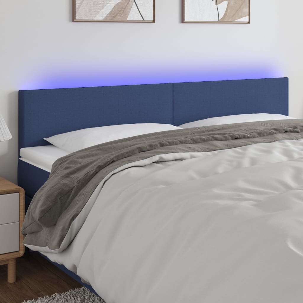 vidaXL sengegavl med LED-lys 180x5x78/88 cm stof blå