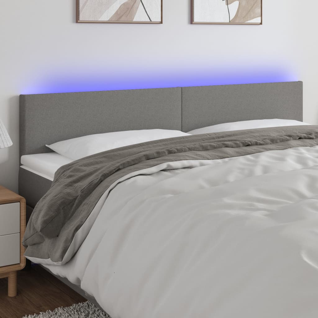 vidaXL Tête de lit à LED Gris foncé 200x5x78/88 cm Tissu