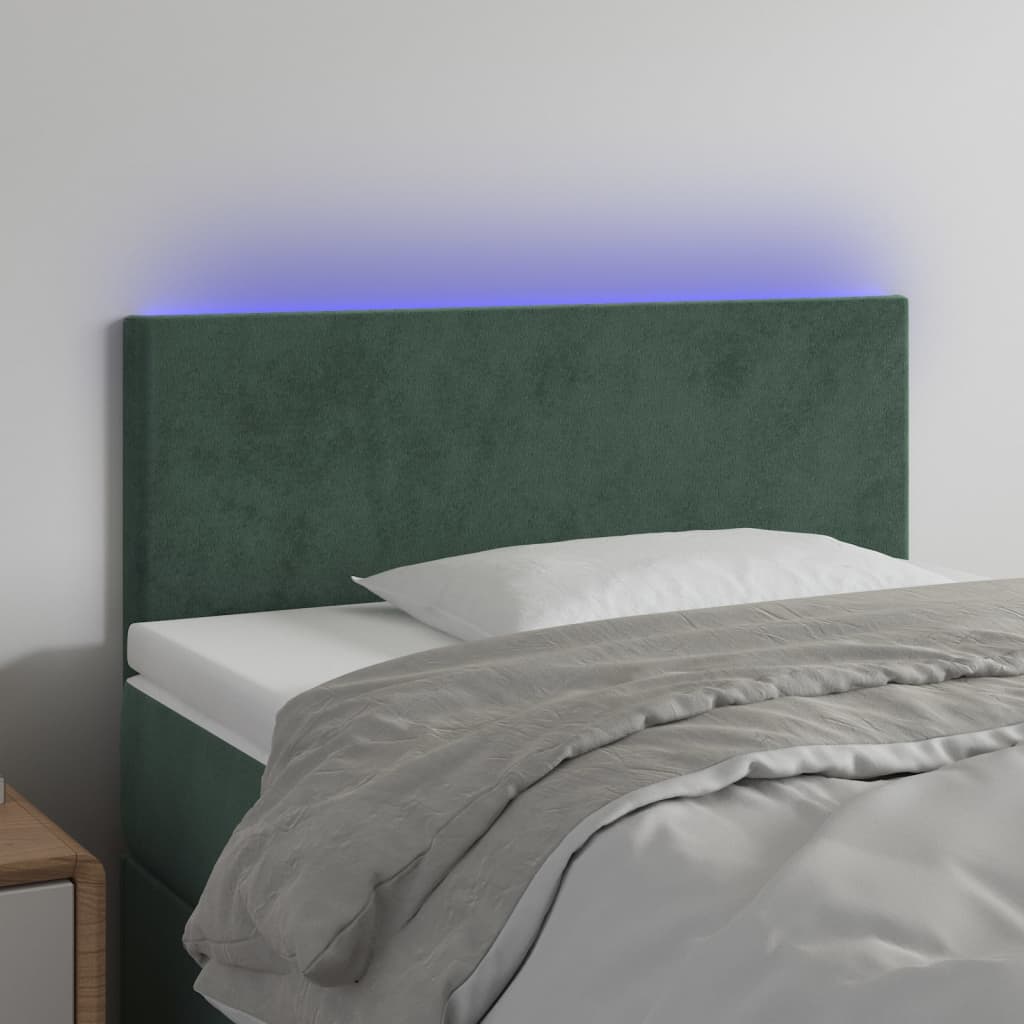 vidaXL sengegavl med LED-lys 80x5x78/88 cm velour mørkegrøn