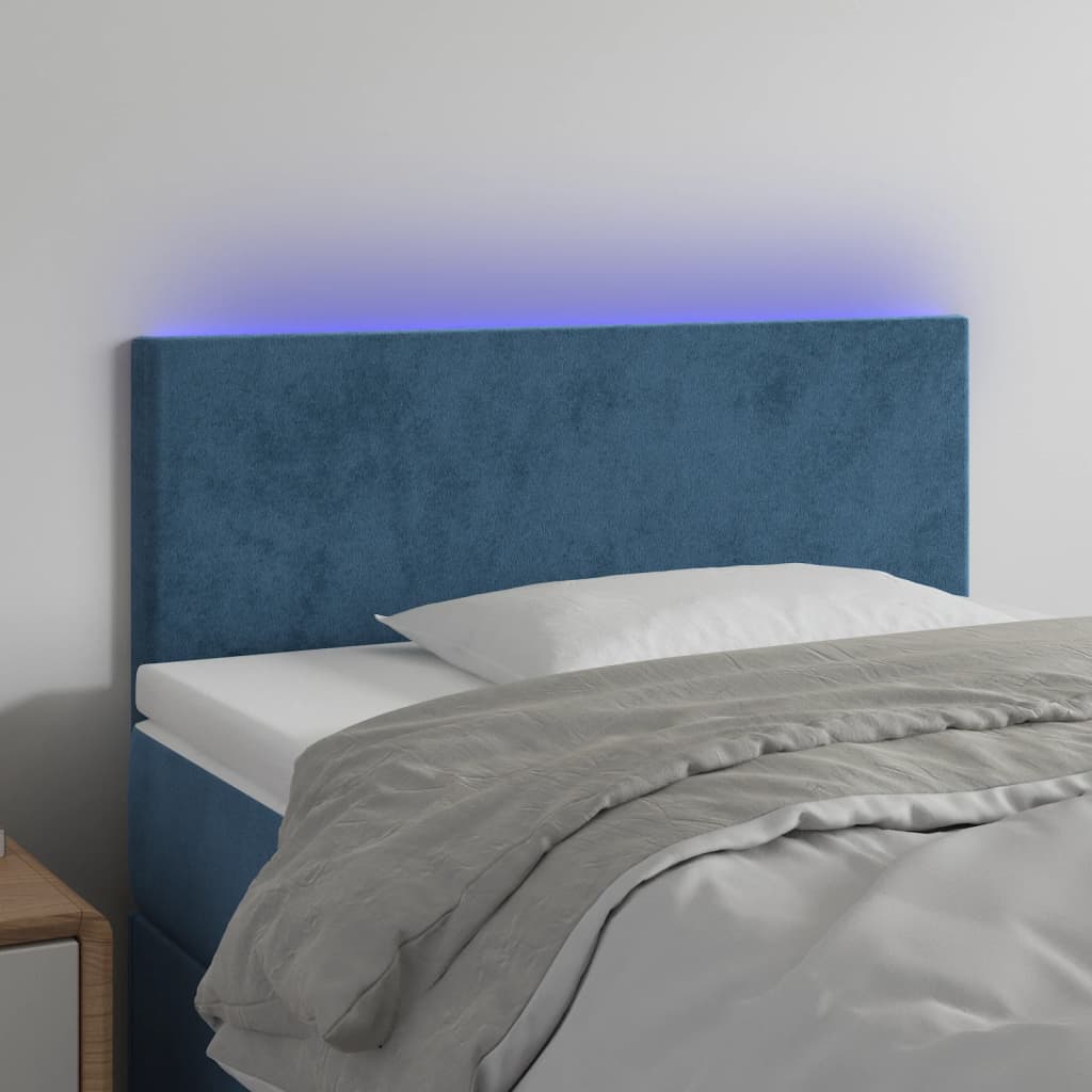 vidaXL Tăblie de pat cu LED, albastru închis, 80x5x78/88 cm, catifea