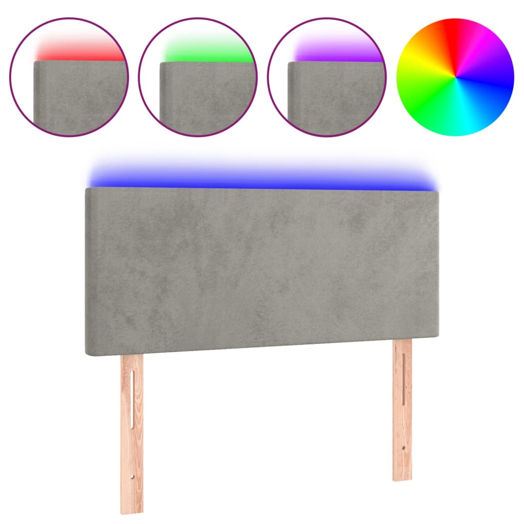vidaXL Čelo postele s LED světle šedé 90x5x78/88 cm samet