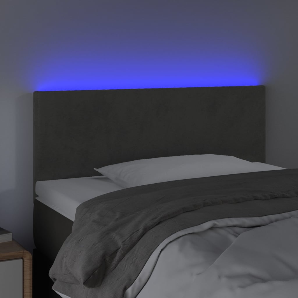  Čelo postele s LED tmavosivé 90x5x78/88 cm zamat