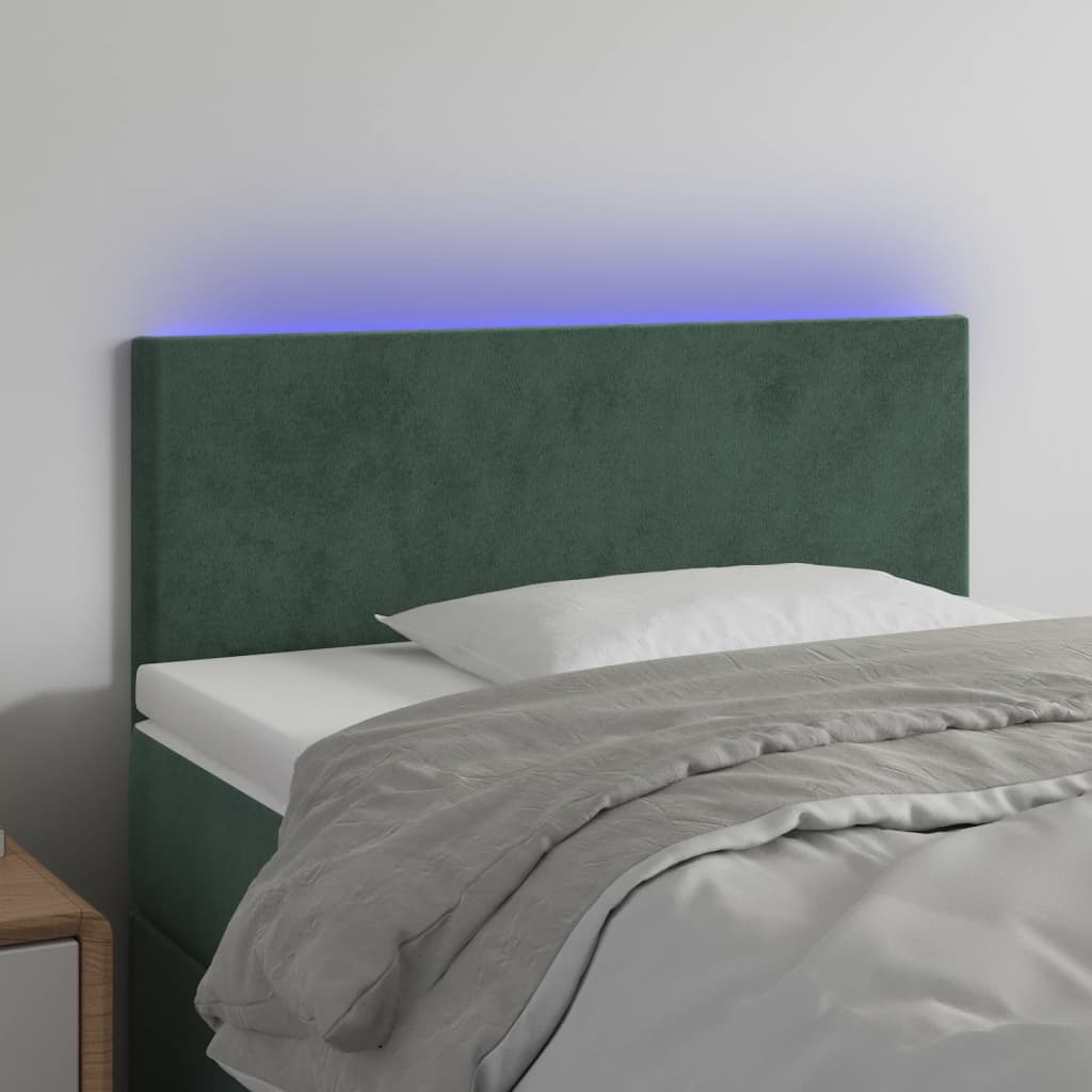 vidaXL Tăblie de pat cu LED, verde închis, 90x5x78/88 cm, catifea