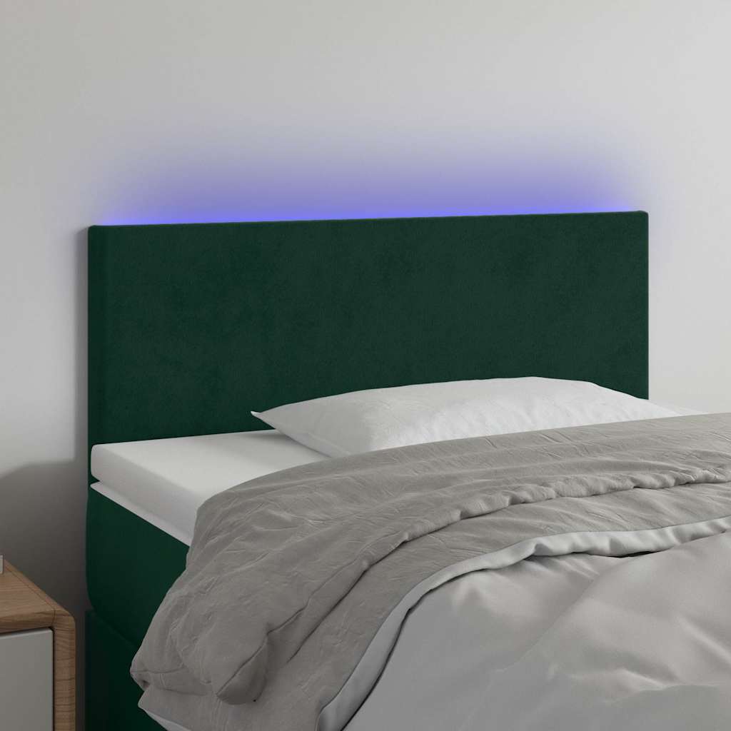 vidaXL Tăblie de pat cu LED, verde închis, 90x5x78/88 cm, catifea