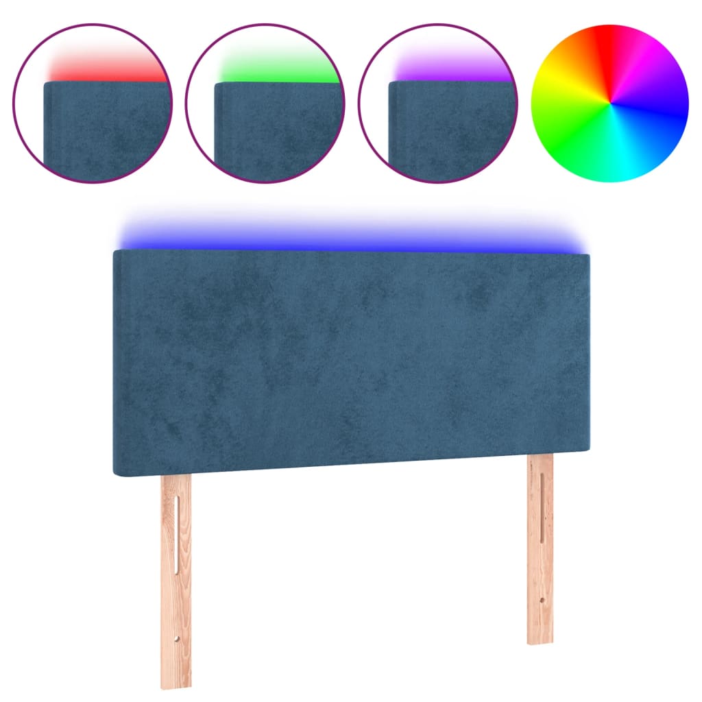 vidaXL Čelo postele s LED tmavě modré 90x5x78/88 cm samet