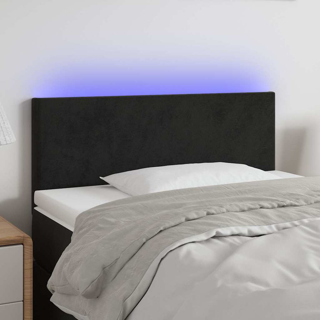 Sengegavl Med LED-Lys Velour - Sort / 100 x 5 x 78/88 cm