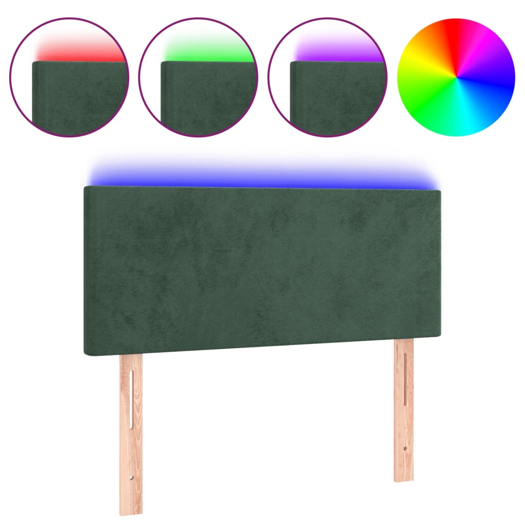 vidaXL Čelo postele s LED tmavě zelené 100x5x78/88 cm samet