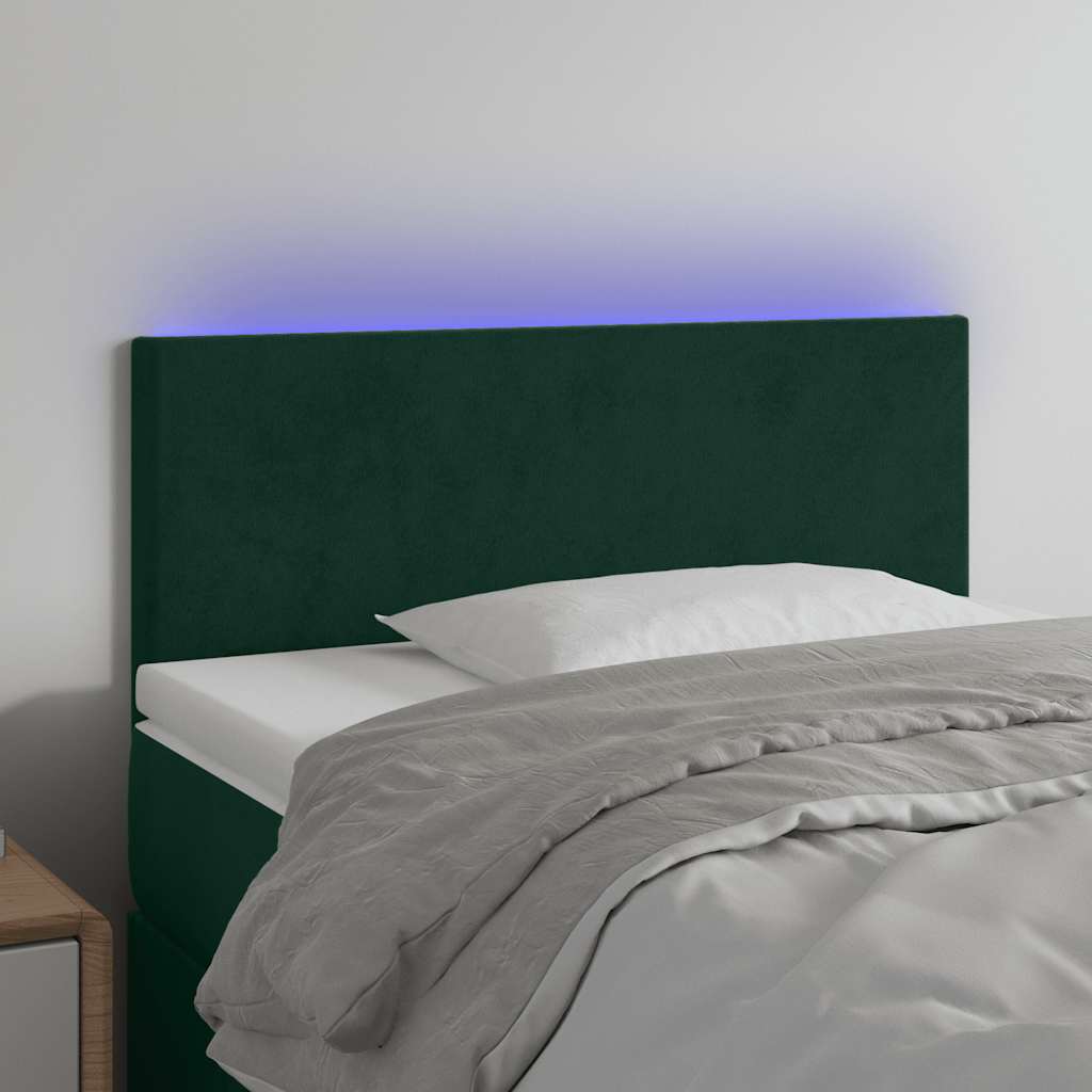 vidaXL Tăblie de pat cu LED, verde închis, 100x5x78/88 cm, catifea