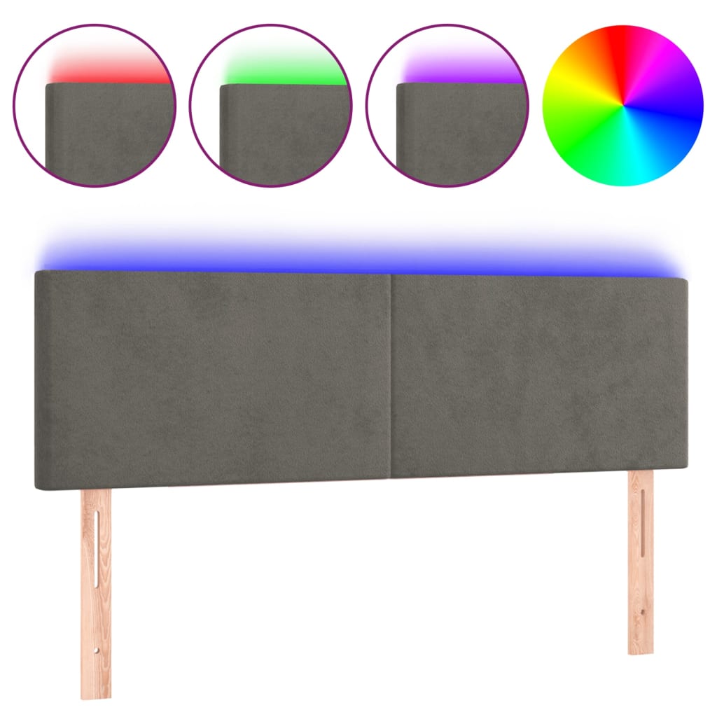 vidaXL ÄŚelo postele s LED tmavÄ› ĹˇedĂ© 144x5x78/88 cm samet
