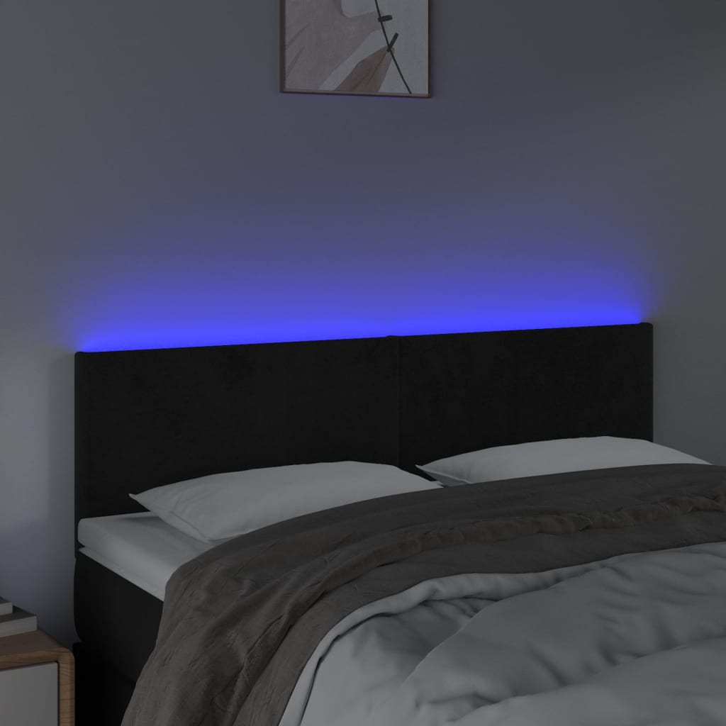 vidaXL Hoofdbord LED 144x5x78/88 cm fluweel zwart afbeelding