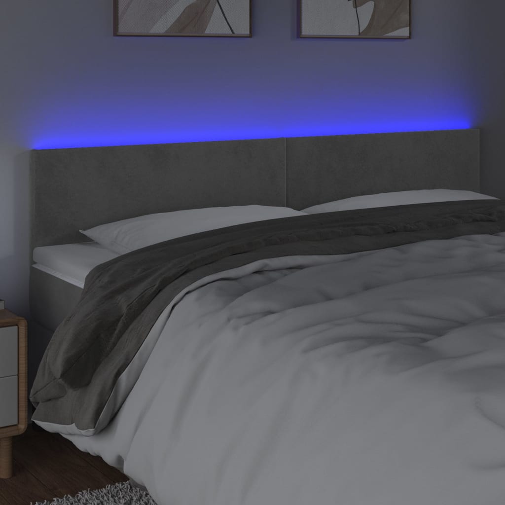 Thumbnail - vidaXL LED Kopfteil Hellgrau 180x5x78/88 cm Samt