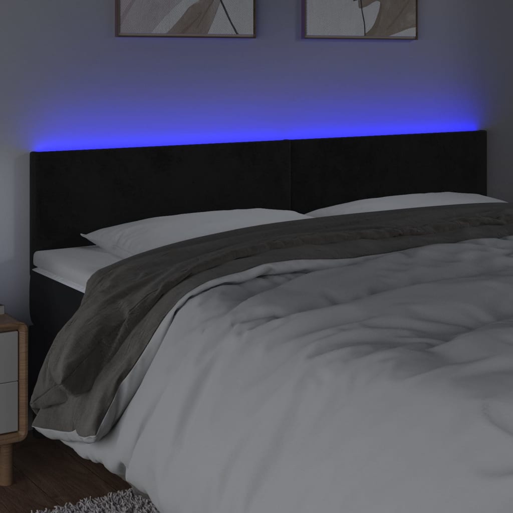 vidaXL Hoofdbord LED 200x5x78/88 cm fluweel zwart afbeelding