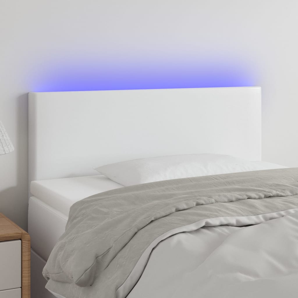 vidaXL Tăblie de pat cu LED, alb, 90x5x78/88 cm, piele ecologică 