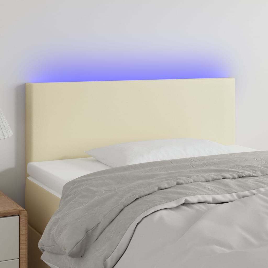 vidaXL sengegavl med LED-lys 90x5x78/88 cm kunstlæder cremefarvet