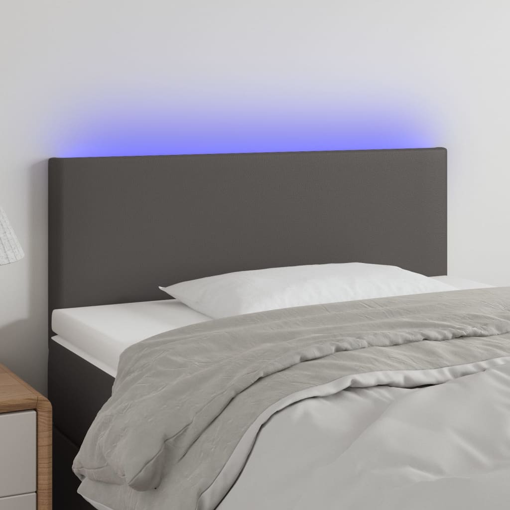 vidaXL Tăblie de pat cu LED, gri, 90x5x78/88 cm, piele ecologică