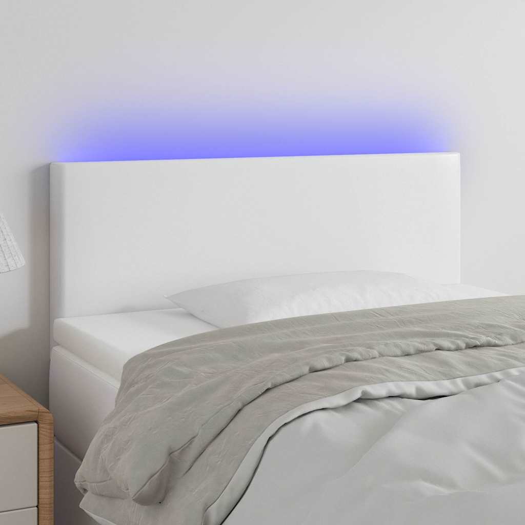 Sengegavl Med LED-Lys Kunstlæder - Hvid / 100 x 5 x 78/88 cm