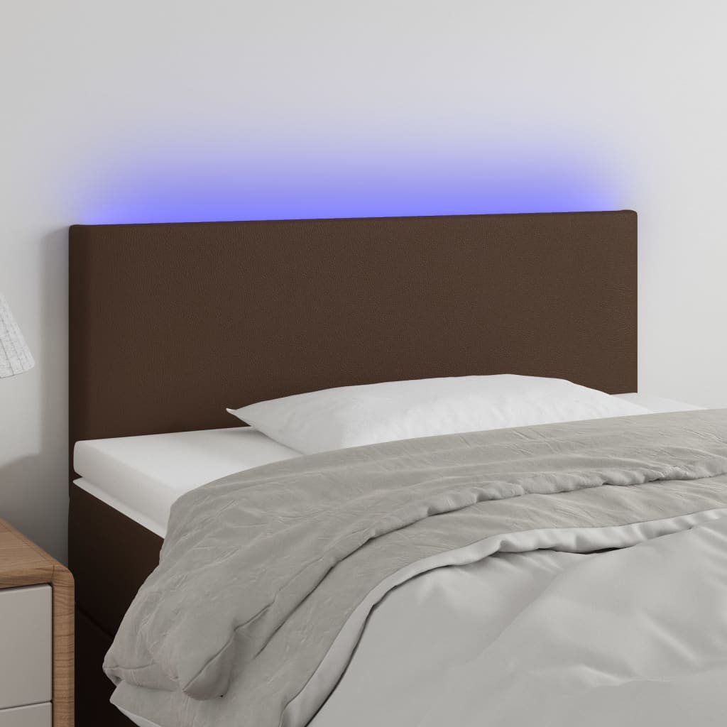 vidaXL sengegavl med LED-lys 100x5x78/88 cm kunstlæder brun