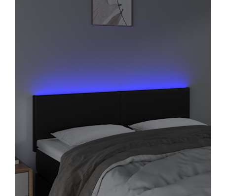 vidaXL Cabeceira de cama c/ LED couro artificial 144x5x78/88 cm preto