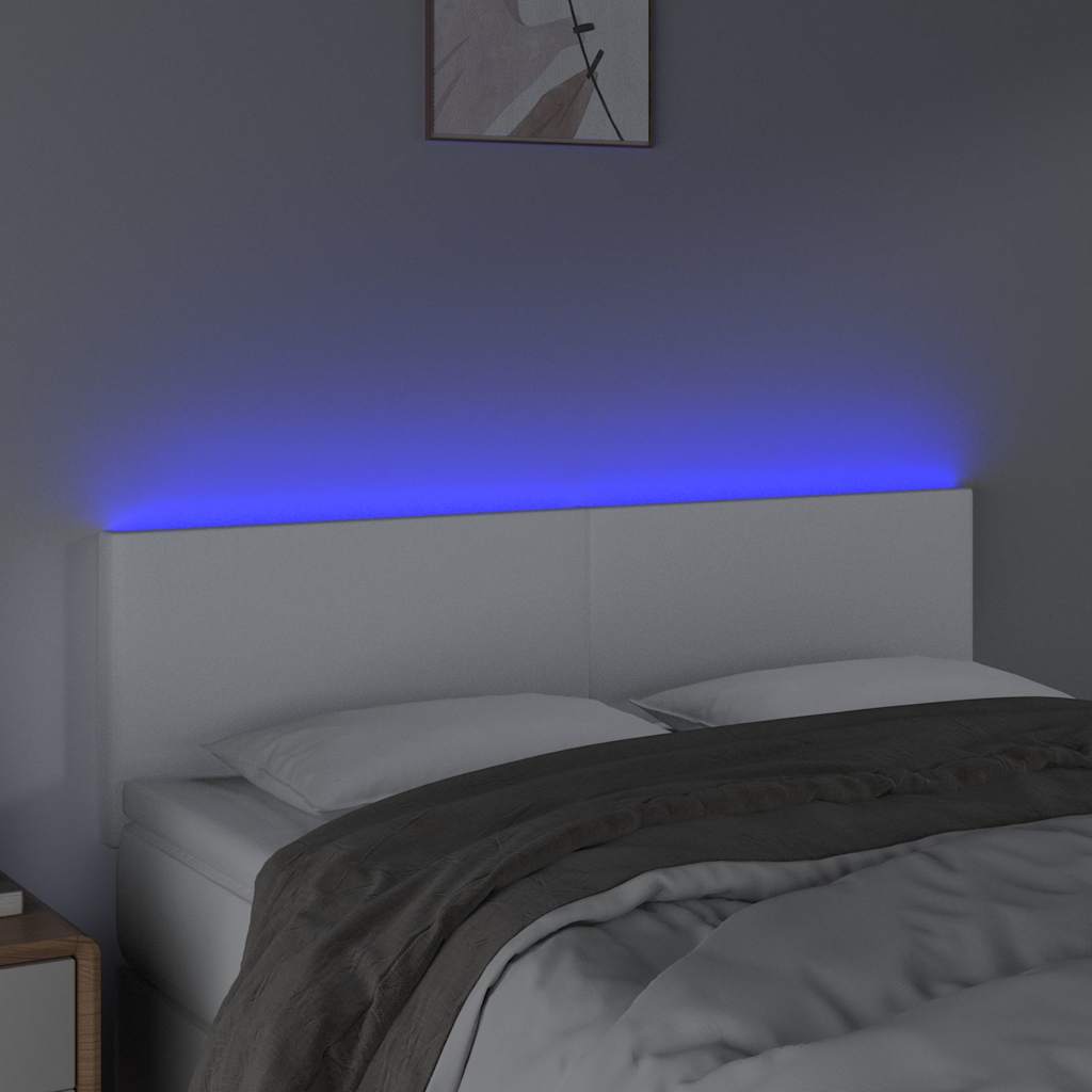 vidaXL Hoofdbord LED 144x5x78/88 cm kunstleer wit, foto 2