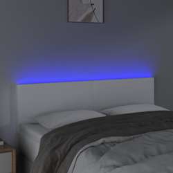vidaXL Cabeceira de cama c/ LED couro artificial 144x5x78/88 cm branco